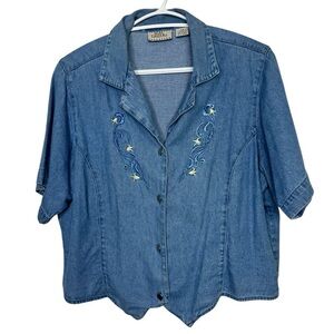 Embroidered Denim Button-Up Shirt by Ash Creek Trading size L